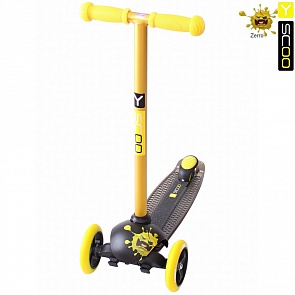 Самокат трехколесный Y-Scoo RT Trio Diamond 120 Monsters, 1 высота, с блокировкой колес, цвет Zerro желтый (Y-Scoo, 5866rt)